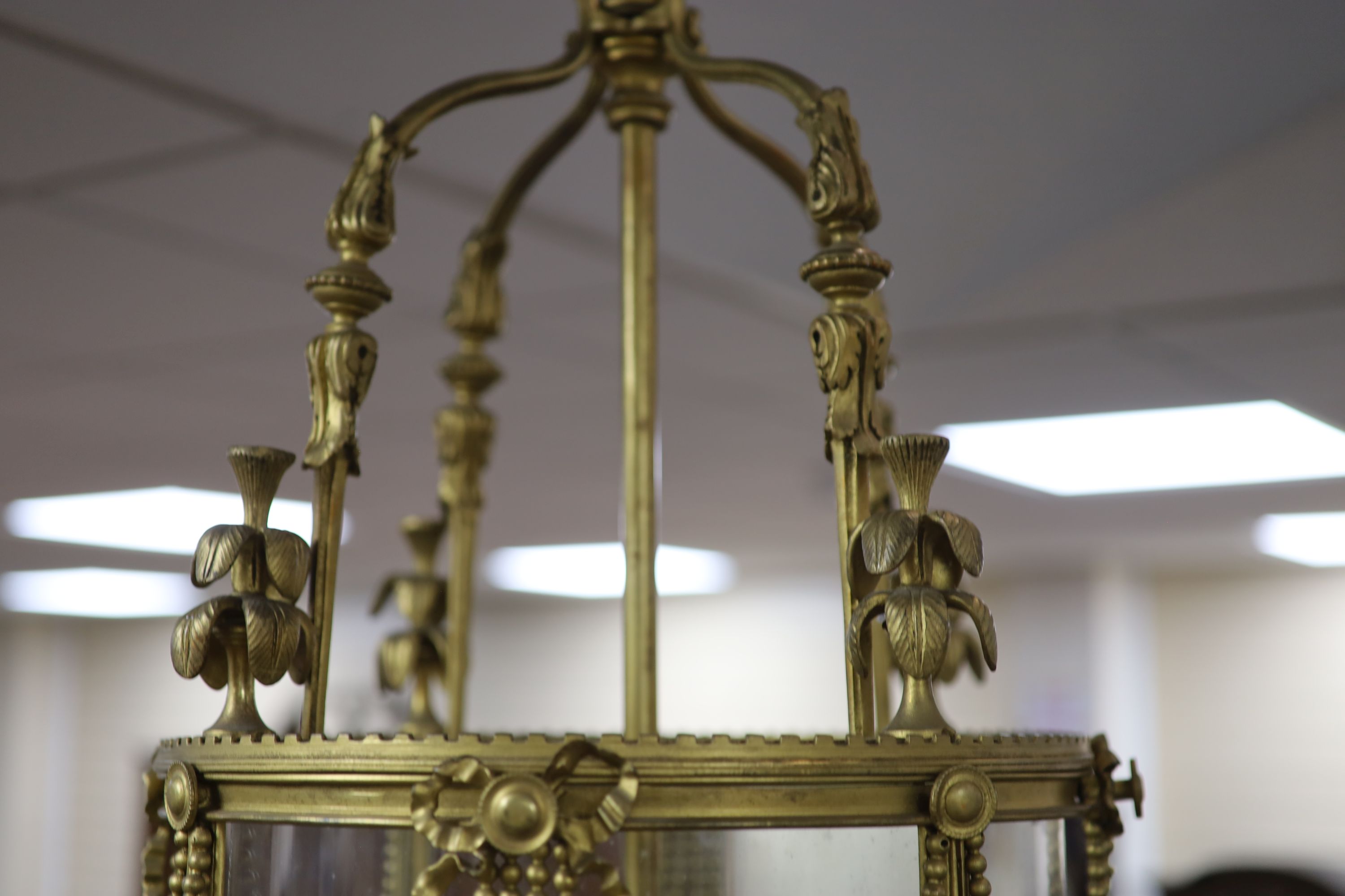 A Victorian style gilt metal circular hall lantern, drop 87cm